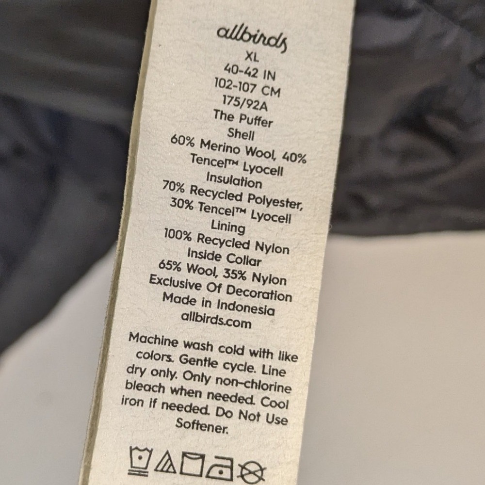 Allbirds The Puffer Jacket XL Grey Merino Wool Sustainable Winter Coat Gorpcore - Picture 9 of 13